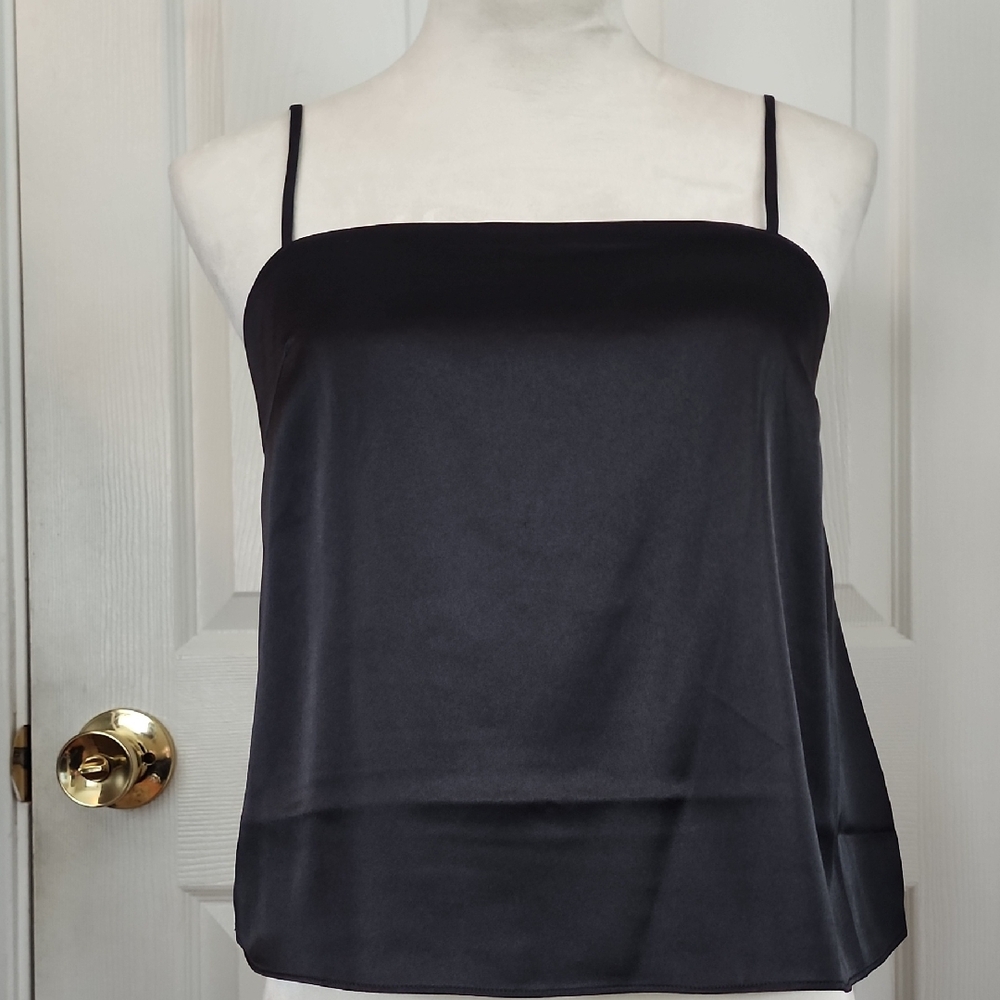 NWOT Express Black Satin Square-Neck Spaghetti Strap Crop Cami